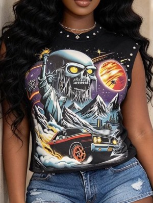 Abstract Rivet Printed Loose Studded Tanks