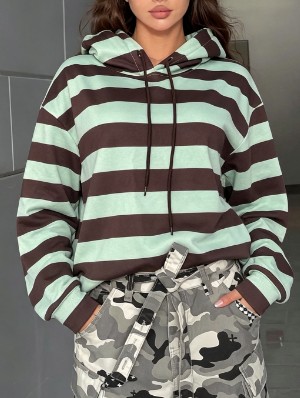 Colorblock Striped Loose Hooded Sweatshirts