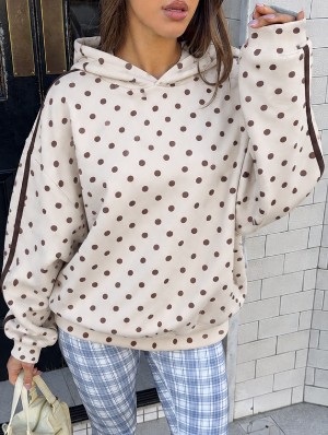 Polka Dots Striped Trim Loose Hoodies