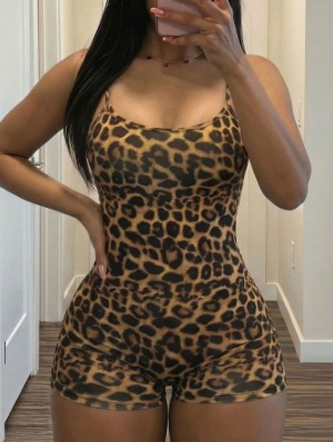 Leopard Wrap Backless Fitted Rompers