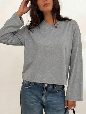 Solid Color Long Sleeve Knitting Design Tops