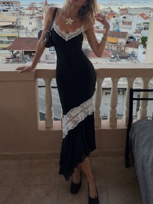 Lace Up Sleeveless Midi Sleeveless Dress