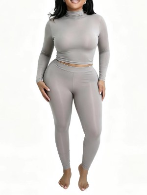 Gauze Sheer Mock Neck Skinny Pant Sets