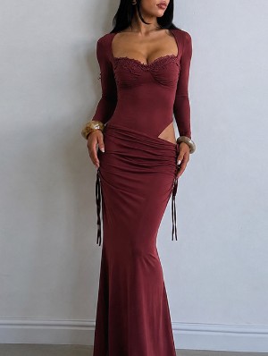 Patchwork Pure Color Mid-rise Long Sleeve Dress
