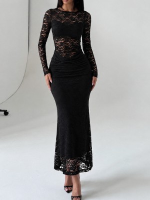 Patchwork Crewneck Long Sleeve Dress