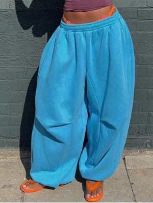 Plain Color Loose Wide Leg Casual Pants
