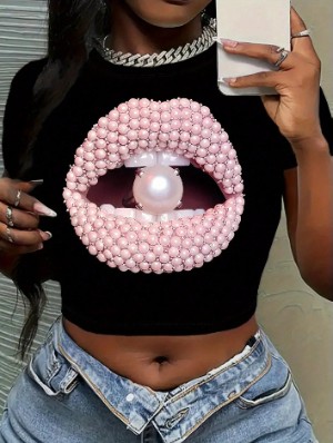 Pearl Lips Printed Bodycon Baby Tee