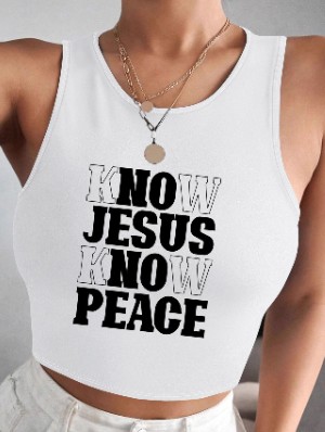 Letter Printed Bodycon Cropped Tanks