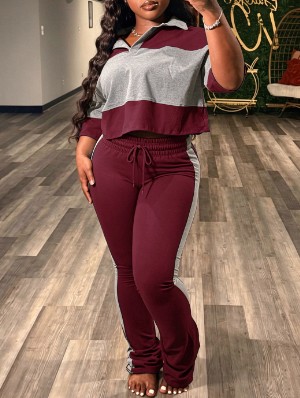 Contrast Striped Polo Flared Pant Sets