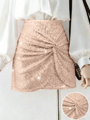 Sequin Ruched Twist Bodycon A-line Skirts