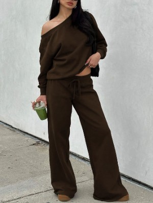 Plain Inclined Shoulder Loose Pant Sets