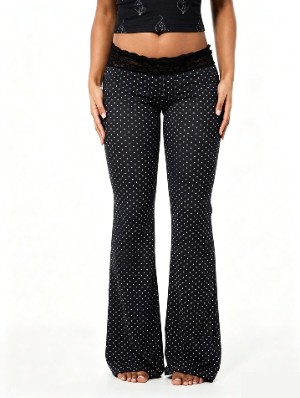 Lace Detail Polka Dots Bodycon Flared Pants