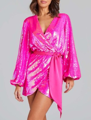 Sequin Deep V Neck Bandage Mini Dress