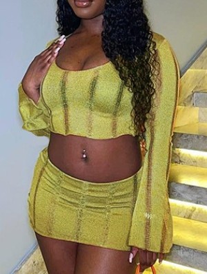 Ripped Knitting Sheer Cropped Skirt Sets