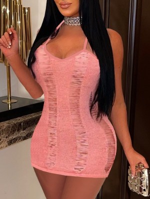 Knitted Halter Backless Lace-Up Mini Dress