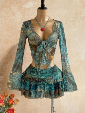Leopard Floral Ruffle Tiered Skirt Sets