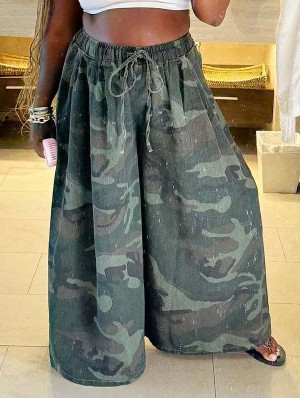 Distressed Camo Loose Wide Leg Pants