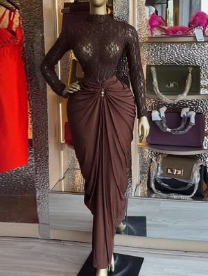 Lace Sheer Tops Ruched Skirt Sets