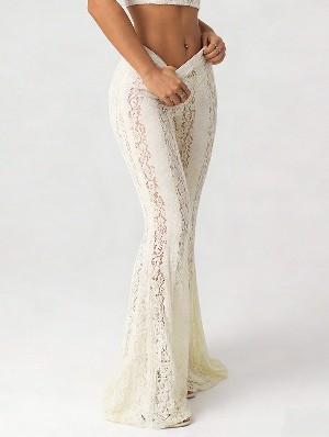 Lace Fitted Low Waist Flare Long Pants