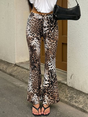 Casual Leopard Print Flare Long Pants