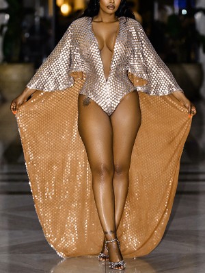 Metallize Deep V Neck Shawl Bodysuits