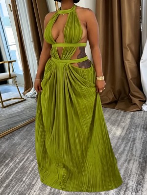 Ruched Halter Backless Maxi Dress