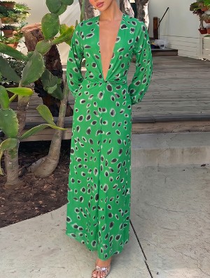 Twist Deep V Neck Backless Split Hem Maxi Dress