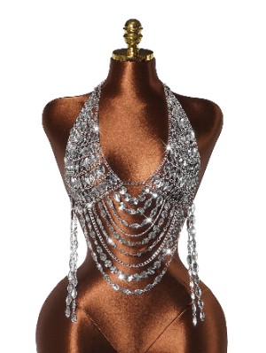 Rhinestone Metal Chain Deep V Neck Tanks