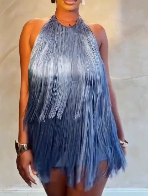 Tassel Halter Backless Fitted Mini Dress