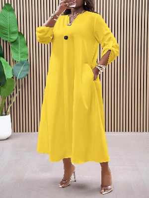 Elegant Plus Size Loose Fit Long Sleeve Dress