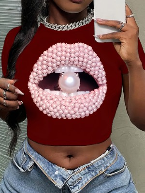 Pearl Lips Printed Bodycon Baby Tee