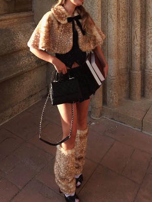 Fluffy Bow-Tie Capelet Leg Warmer Sets