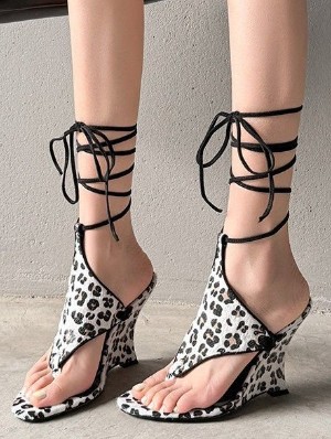Strappy Thong Lace-Up Wedge Heels Sandals