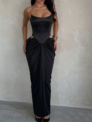 Hollow Out Split Sleeveless Bandeau Gown