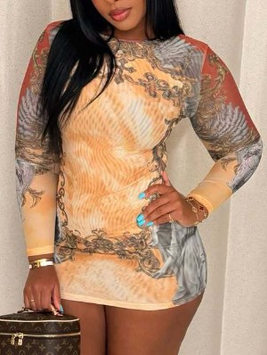 Tie Dye Bodycon Long Sleeve Mini Dress
