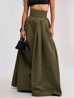Pleated High Waist Pleated Wide Leg Skirt Pants