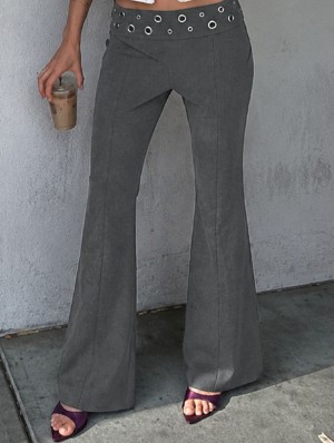 Solid Color Eyelets Metal Decor Pants