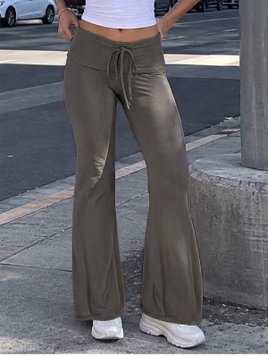 Frayed Pure Drawstring Flare Leg Pants
