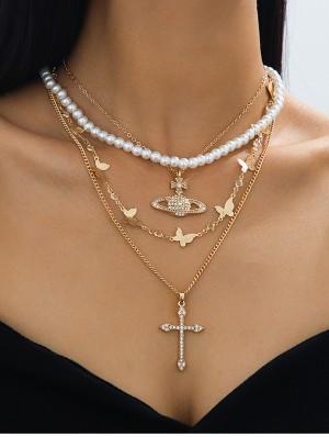 Cross Flower Alloy Electroplating Necklaces