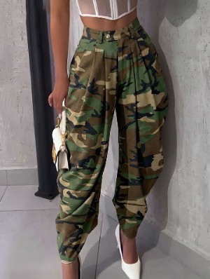 Ruched Irregular Loose Camouflage Pants