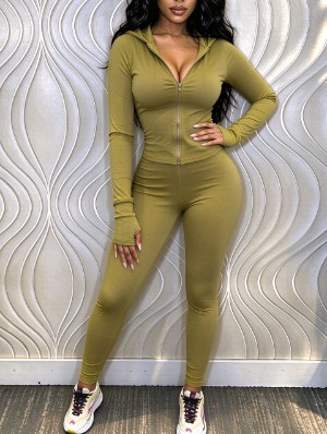 Plain Bodycon Hooded Tracksuits With Headband