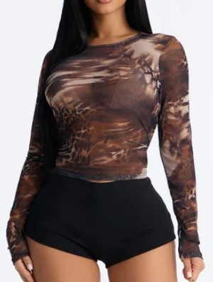 Leopard Zebra Gauze Sheer Cropped Tops