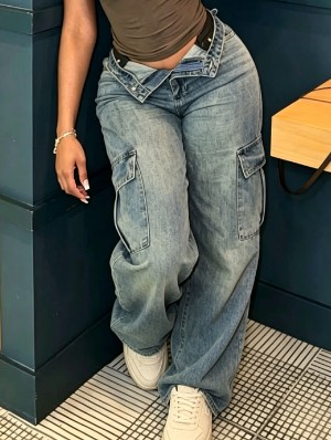 Washed Denim Vintage Cargo Pocket Jeans
