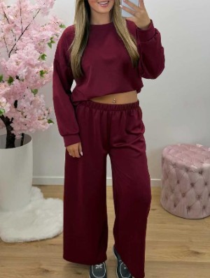 Plain Color Loose Sweatshirt Pant Sets
