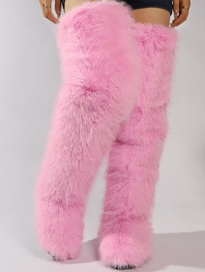 Fake Fur Plain Fluff Over-the-Knee Boots