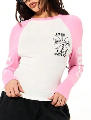 Cross Letter Printed Contrast Long Sleeve Tee