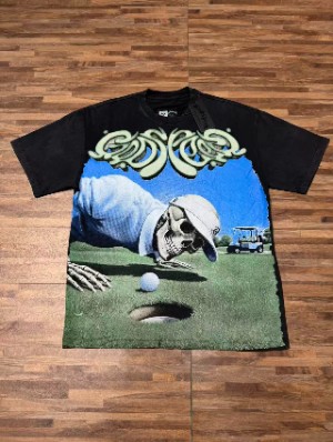 Distressed Skull Printed Loose Washed Tee