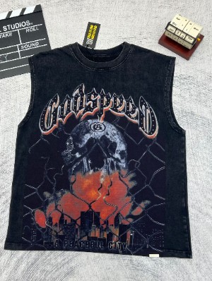 Letter Skull Printed Distressed Tanks Tops