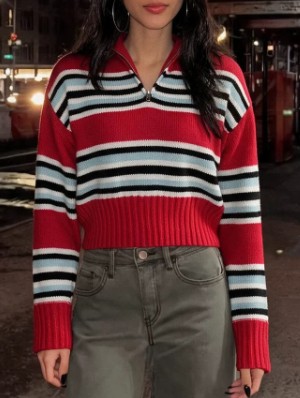 Colorblock Striped Half-Zip Knitted Sweater