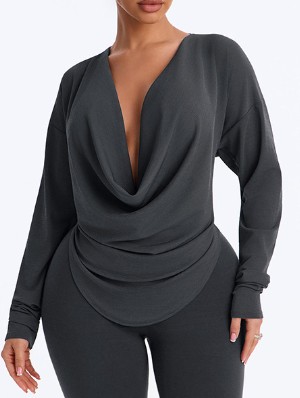 Wing Neck Bodycon Long Sleeve Tops